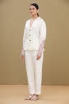 Shop_Kartikeya India_White Linen Satin Blend Embroidery Notched Lapel Bolero Top  _Online_at_Aza_Fashions