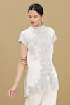 Buy_Kartikeya India_White Linen Satin Blend Embroidery Round Top _at_Aza_Fashions