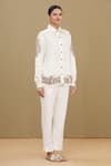 Buy_Kartikeya India_White Linen Satin Blend Embroidery Collared Neck Shirt _Online_at_Aza_Fashions