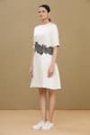 Shop_Kartikeya India_White Linen Satin Blend Embroidery Round Dress _Online_at_Aza_Fashions