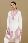 Buy_Kartikeya India_White Linen Satin Blend Embroidery Round Kurta For Women_at_Aza_Fashions