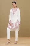 Buy_Kartikeya India_White Linen Satin Blend Embroidery Round Kurta For Women_Online_at_Aza_Fashions