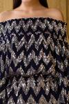 Kangana Trehan_Blue Georgette Off Shoulder Sequin Embellished Dress_at_Aza_Fashions