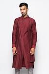 Buy_Amaare_Maroon Wool Bend Asymmetric Kurta And Pant Set  _at_Aza_Fashions