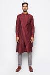 Buy_Amaare_Maroon Wool Bend Asymmetric Kurta And Pant Set  _Online_at_Aza_Fashions