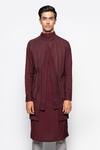Shop_Amaare_Maroon Wool Bend Layered Kurta And Pant Set  _Online_at_Aza_Fashions