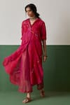 Buy_Medha_Pink Cotton Embroidery Abstract Shirt Collar Tunic  _at_Aza_Fashions