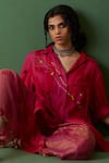 Buy_Medha_Pink Cotton Embroidery Abstract Shirt Collar Tunic  _Online_at_Aza_Fashions