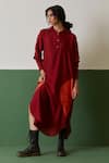 Buy_Medha_Maroon Chanderi Blend Plain Shirt Collar Placement Tie Dye Dress  _at_Aza_Fashions