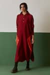 Medha_Maroon Chanderi Blend Plain Shirt Collar Placement Tie Dye Dress  _Online_at_Aza_Fashions