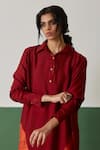 Buy_Medha_Maroon Chanderi Blend Plain Shirt Collar Placement Tie Dye Dress  _Online_at_Aza_Fashions