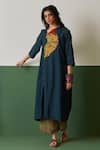 Shop_Medha_Blue Chanderi Blend Bandhani And Embroidery Mirror Work Tie Dye Kurta  _at_Aza_Fashions