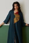 Medha_Blue Chanderi Blend Bandhani And Embroidery Mirror Work Tie Dye Kurta  _Online_at_Aza_Fashions