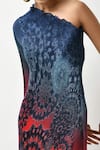 Shop_Kiran Uttam Ghosh_Blue Pleated Polyester Mix Batik Motifs One Shoulder Print Dress _Online_at_Aza_Fashions
