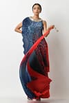 Kiran Uttam Ghosh_Blue Pleated Polyester Mix Printed Batik Motifs Round Ombre Gown  _Online_at_Aza_Fashions