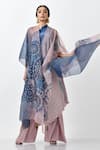 Buy_Kiran Uttam Ghosh_Blue Organza Batik Motif V-neck Print Cape _at_Aza_Fashions