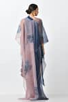 Shop_Kiran Uttam Ghosh_Blue Organza Batik Motif V-neck Print Cape _at_Aza_Fashions