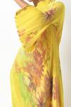 Kiran Uttam Ghosh_Yellow Pleated Polyester Mix Floral Print One Shoulder Dress _Online_at_Aza_Fashions