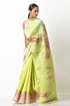 Buy_Kiran Uttam Ghosh_Green Pleated Polyester Mix Printed Saree With Unstitched Blouse Piece  _Online_at_Aza_Fashions