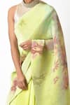 Shop_Kiran Uttam Ghosh_Green Pleated Polyester Mix Printed Saree With Unstitched Blouse Piece  _Online_at_Aza_Fashions