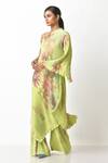 Kiran Uttam Ghosh_Green Pleated Polyester Mix Floral Print One Shoulder Dress _Online_at_Aza_Fashions