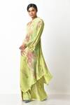 Buy_Kiran Uttam Ghosh_Green Pleated Polyester Mix Floral Print One Shoulder Dress _Online_at_Aza_Fashions