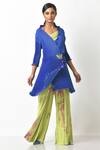 Buy_Kiran Uttam Ghosh_Blue Pleated Polyester Mix V Neck Wrap Style Jacket _at_Aza_Fashions
