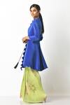 Shop_Kiran Uttam Ghosh_Blue Pleated Polyester Mix V Neck Wrap Style Jacket _at_Aza_Fashions