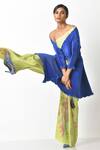 Kiran Uttam Ghosh_Blue Pleated Polyester Mix V Neck Wrap Style Jacket _Online_at_Aza_Fashions