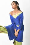Buy_Kiran Uttam Ghosh_Blue Pleated Polyester Mix V Neck Wrap Style Jacket _Online_at_Aza_Fashions