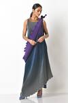 Buy_Kiran Uttam Ghosh_Grey Pleated Polyester Mix Embroidery Sequin Round Gown With Drape  _at_Aza_Fashions