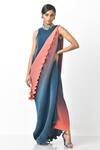 Buy_Kiran Uttam Ghosh_Blue Pleated Polyester Mix Embroidery Sequin And Thread Gown With Drape  _at_Aza_Fashions