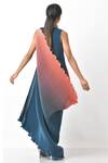 Shop_Kiran Uttam Ghosh_Blue Pleated Polyester Mix Embroidery Sequin And Thread Gown With Drape  _at_Aza_Fashions