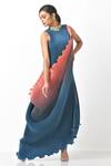 Buy_Kiran Uttam Ghosh_Blue Pleated Polyester Mix Embroidery Sequin And Thread Gown With Drape  _Online_at_Aza_Fashions