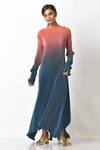 Buy_Kiran Uttam Ghosh_Blue Pleated Polyester Mix Round Gown  _at_Aza_Fashions