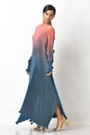 Kiran Uttam Ghosh_Blue Pleated Polyester Mix Round Gown  _Online_at_Aza_Fashions