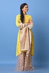 Kiran Uttam Ghosh_Yellow Pleated Polyester Mix Printed Floral Motifs Round Tunic  _Online_at_Aza_Fashions