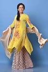 Buy_Kiran Uttam Ghosh_Yellow Pleated Polyester Mix Printed Floral Motifs Round Tunic  _Online_at_Aza_Fashions