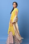 Shop_Kiran Uttam Ghosh_Yellow Pleated Polyester Mix Printed Floral Motifs Round Tunic  _Online_at_Aza_Fashions