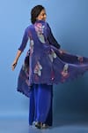 Shop_Kiran Uttam Ghosh_Blue Pleated Polyester Mix Floral Open Neck Print Angrakha Jacket _at_Aza_Fashions