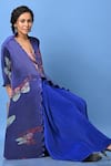 Kiran Uttam Ghosh_Blue Pleated Polyester Mix Floral Open Neck Print Angrakha Jacket _Online_at_Aza_Fashions