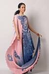 Buy_Kiran Uttam Ghosh_Pink Pleated Polyester Mix Printed Batik Motif Crew Neck Draped Gown  _at_Aza_Fashions