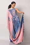 Shop_Kiran Uttam Ghosh_Pink Pleated Polyester Mix Printed Batik Motif Crew Neck Draped Gown  _at_Aza_Fashions