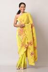 Buy_Kiran Uttam Ghosh_Yellow Pleated Polyester Blossom Saree With Unstitched Blouse Piece  _at_Aza_Fashions