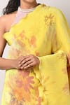 Kiran Uttam Ghosh_Yellow Pleated Polyester Blossom Saree With Unstitched Blouse Piece  _Online_at_Aza_Fashions