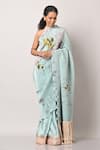 Kiran Uttam Ghosh_Green Pleated Polyester Mix Lilly Saree With Unstitched Blouse Piece  _Online_at_Aza_Fashions