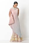 Buy_Kiran Uttam Ghosh_Pink Pleated Polyester Mix Embroidered High Neck Ombre Dress  _at_Aza_Fashions