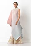 Buy_Kiran Uttam Ghosh_Pink Pleated Polyester Mix Embroidered High Neck Ombre Dress  _Online_at_Aza_Fashions