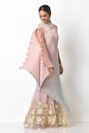 Shop_Kiran Uttam Ghosh_Pink Pleated Polyester Mix Embroidered High Neck Ombre Dress  _Online_at_Aza_Fashions