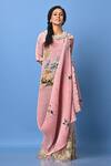 Buy_Kiran Uttam Ghosh_Pink Pleated Polyester Mix Lily Flower Print Round Draped Dress _at_Aza_Fashions